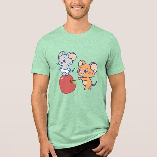 Anime Tuffy en Jerry Apple aan het rollen Tri-Blend Shirt (Voorkant)