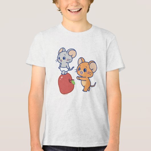 Anime Tuffy en Jerry Apple aan het rollen Tri-Blend Shirt (Voorkant)