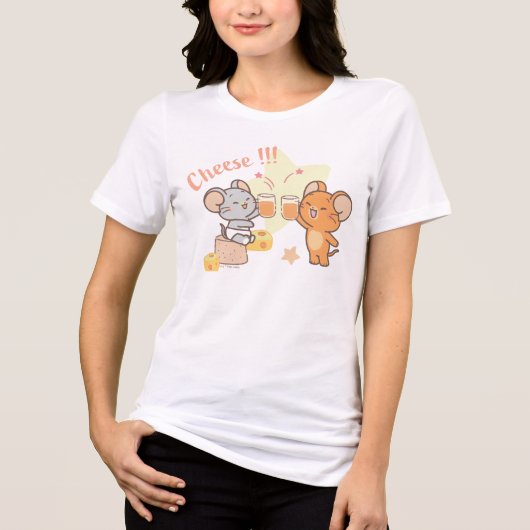 Anime Tuffy en Jerry Cheers voor kaas Tri-Blend Shirt (Voorkant)