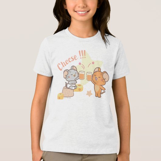 Anime Tuffy en Jerry Cheers voor kaas Tri-Blend Shirt (Voorkant)