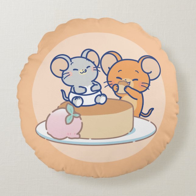 Anime Tuffy en Jerry Cheesecake Rond Kussen (Voorkant)