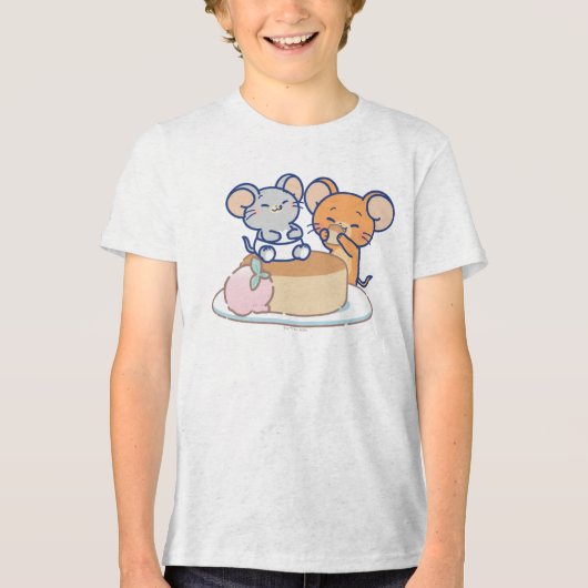 Anime Tuffy en Jerry Cheesecake Tri-Blend Shirt (Voorkant)