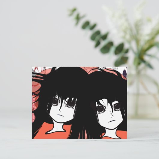 Anime Twins Briefkaart (Staand voorkant)