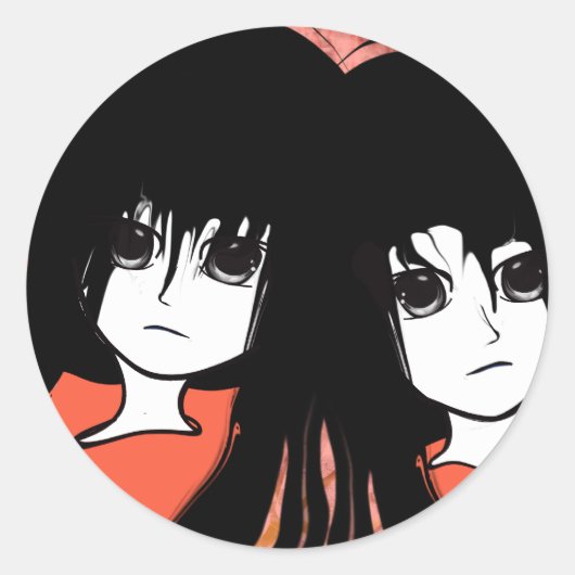 Anime Twins Ronde Sticker (Voorkant)