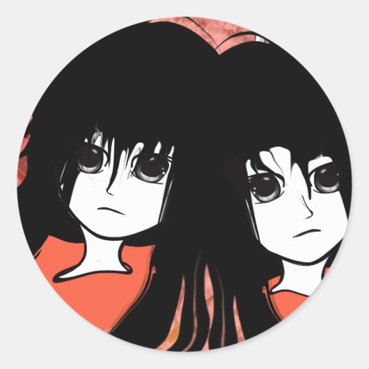 Anime Twins Ronde Sticker (Voorkant)