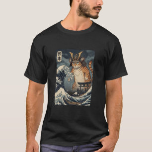 Anime Ukiyo-e Japanse Vintage Krijger Samurai Kat T-shirt