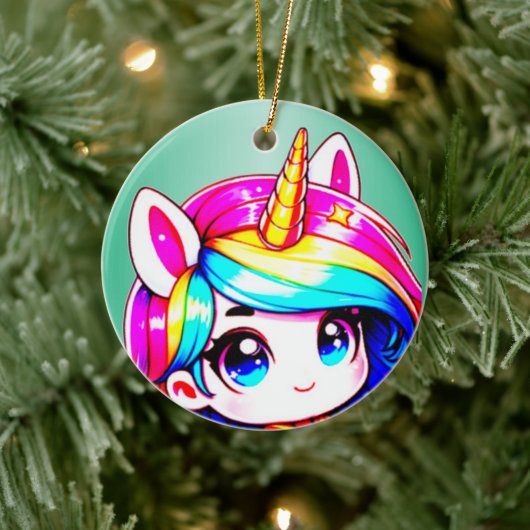 Anime Unicorn Kinder Keramisch Ornament (Boom)