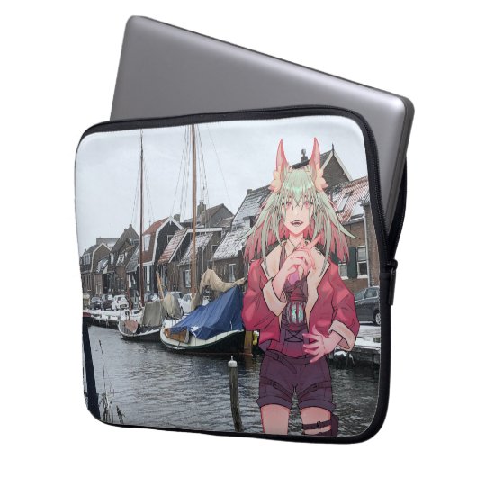 Anime, V Tuber, VTuber, Harbor. Laptop Sleeve (Voorkant Links)
