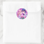 Anime Valentijnsdag Boy en Girl Romantisch Ronde Sticker (Tas)