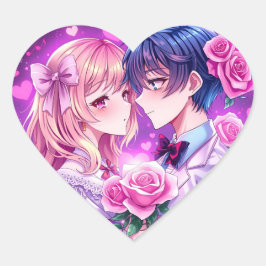 Anime Valentijnsdag Jongen en Meisje Romantisch Gr Hart Sticker