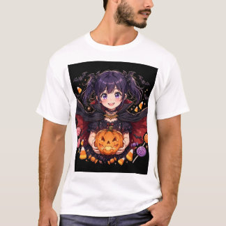 Anime vampiermeisje gotische Halloween-kunst T-shirt