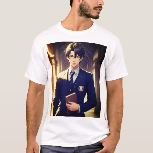 Anime van knap man in universiteitsuniform t-shirt (Voorkant)