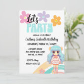 Anime Verjaardag Meisje Blauw Roze Schattigee Retr Kaart (Staand voorkant)