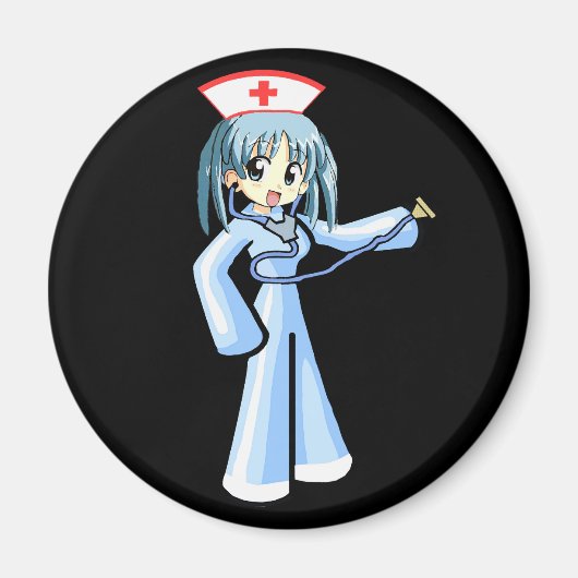 Anime Verpleegster met Stethoscoop en blauw unifor Magneet (Voorkant)