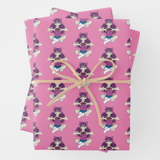 Anime Video Gamer Girl Wrapping Paper Sheet (In situ)