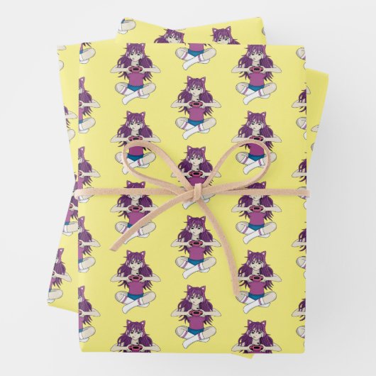Anime Video Gamer Girl Wrapping Paper Sheet (In situ)