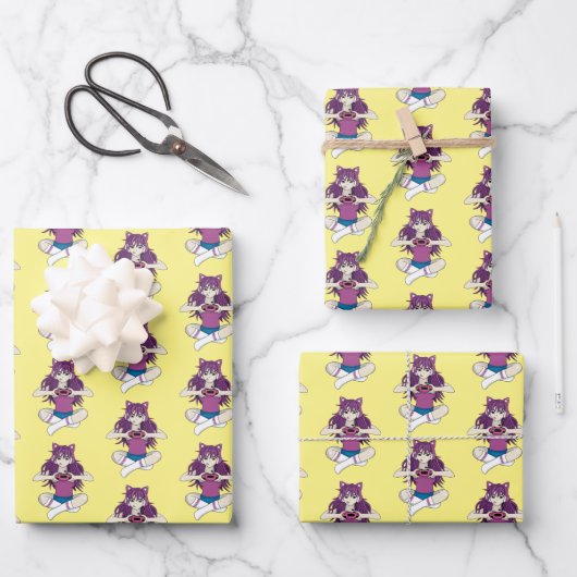 Anime Video Gamer Girl Wrapping Paper Sheet (Voorkant)