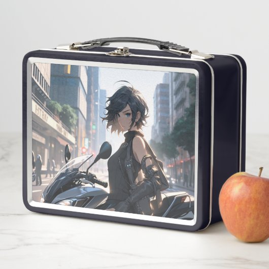 Anime vrouw fietsen in de binnenstad (In situ)