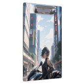 Anime vrouw fietsen in de binnenstad klembord (Rechts)