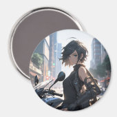 Anime vrouw fietsen in de binnenstad magneet (Voorkant / Achterkant)