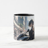 Anime vrouw fietsen in de binnenstad mok (Midden)