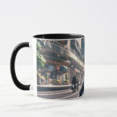 Anime vrouw fietsen in de binnenstad mok (Links)