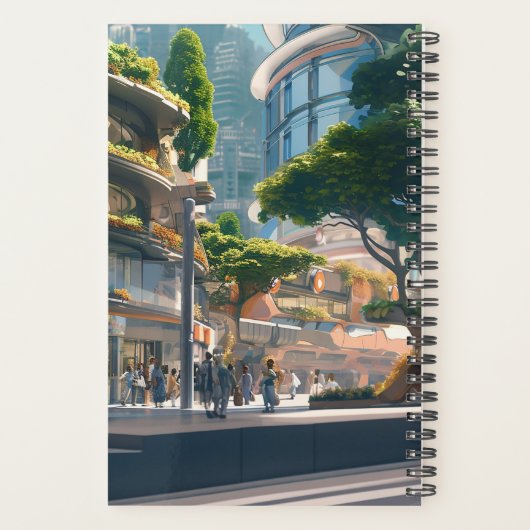 Anime vrouw fietsen in de binnenstad planner (Achterkant)