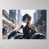 Anime vrouw fietsen in de binnenstad poster (Voorkant)
