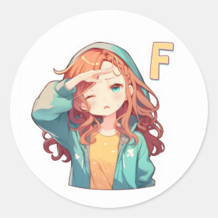 Anime vrouw meisje met letter F Ronde Sticker