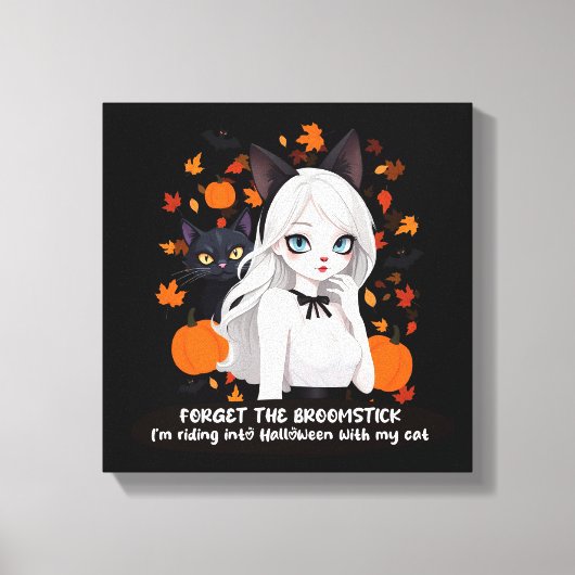 Anime vrouw met zwarte kat. canvas afdruk (Voorkant)