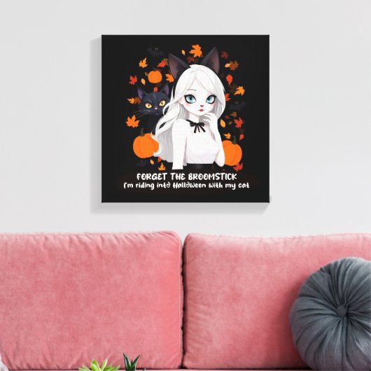 Anime vrouw met zwarte kat. canvas afdruk (Insitu (Woonkamer))
