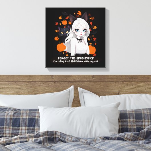 Anime vrouw met zwarte kat. canvas afdruk (Insitu (Slaapkamer))