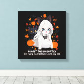 Anime vrouw met zwarte kat. canvas afdruk (Insitu (Houten vloer))