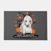Anime vrouw met zwarte kat. deurmat (Voorkant)