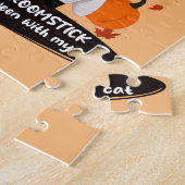 Anime vrouw met zwarte kat. legpuzzel (Zijkant)