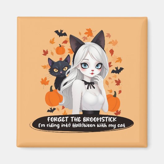 Anime vrouw met zwarte kat. magneet (Voorkant)