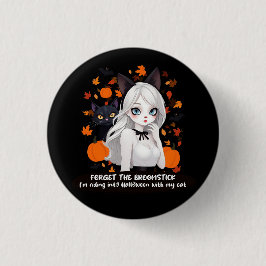 Anime vrouw met zwarte kat. ronde button 3,2 cm