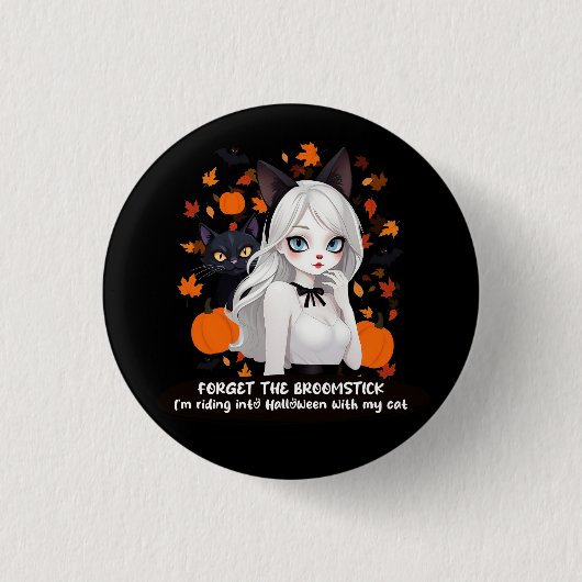 Anime vrouw met zwarte kat. ronde button 3,2 cm (Voorkant)