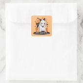 Anime vrouw met zwarte kat. vierkante sticker (Tas)