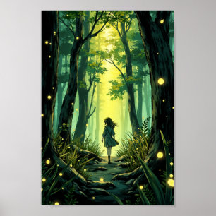 Anime Vuurvlieg Bos Avond Wand Kunst Poster