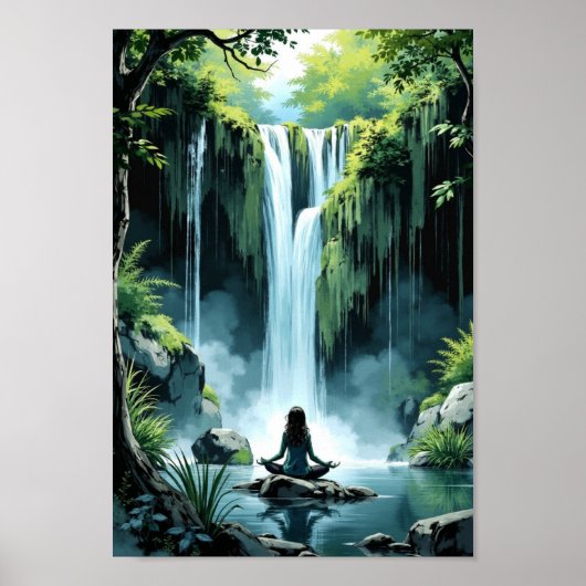 Anime-waterval Sereniteit Muurkunst Poster (Voorkant)