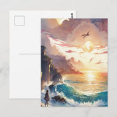 Anime waterverf van jong meisje en zonsondergang briefkaart (Voorkant / Achterkant)