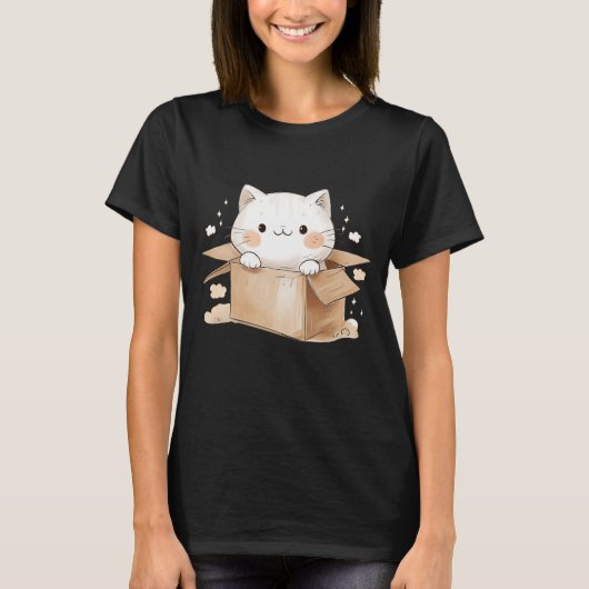 Anime White Cat in a Box Japanese Kawaii Cartoon G T-shirt (Voorkant)