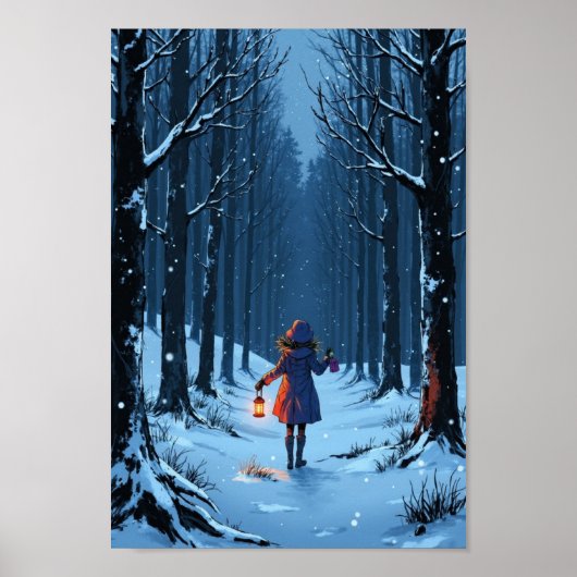 Anime Winter Lantern Sneeuw Muurkunst Poster (Voorkant)