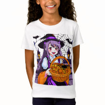 Anime Witch met mand van pompoenen