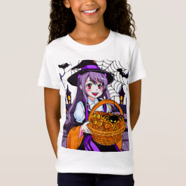 Anime Witch met mand van pompoenen T-shirt