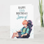 Anime Witte & Blauwgroen Gamer op Stoel Leeftijd V Kaart (Voorkant)