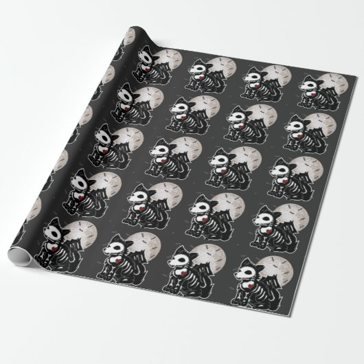 Anime Wolf Emo Goth Rand Skeleton Halloween Hond Cadeaupapier (Uitgerold)