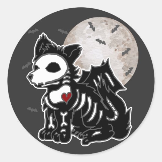 Anime Wolf Emo Goth Rand Skeleton Halloween Hond Ronde Sticker (Voorkant)