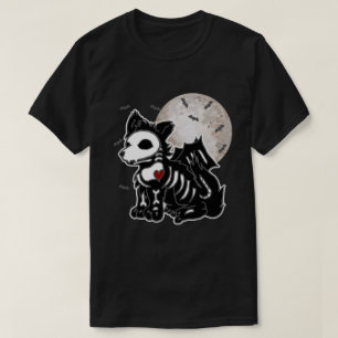Anime Wolf Emo Goth Rand Skeleton Halloween Hond T-shirt
